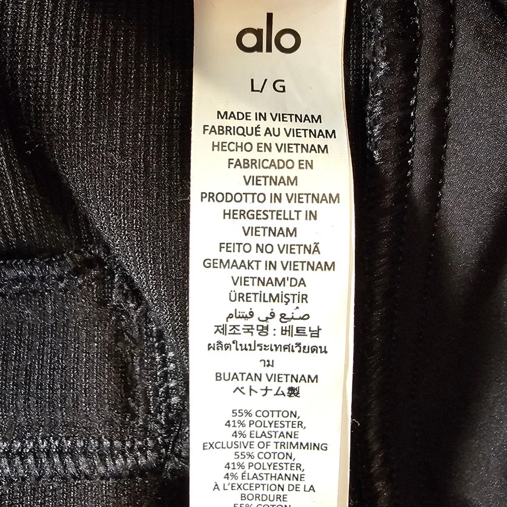 Alo Yoga Black Micro Corduroy Dreamer Wide Leg Trousers Pants Large L